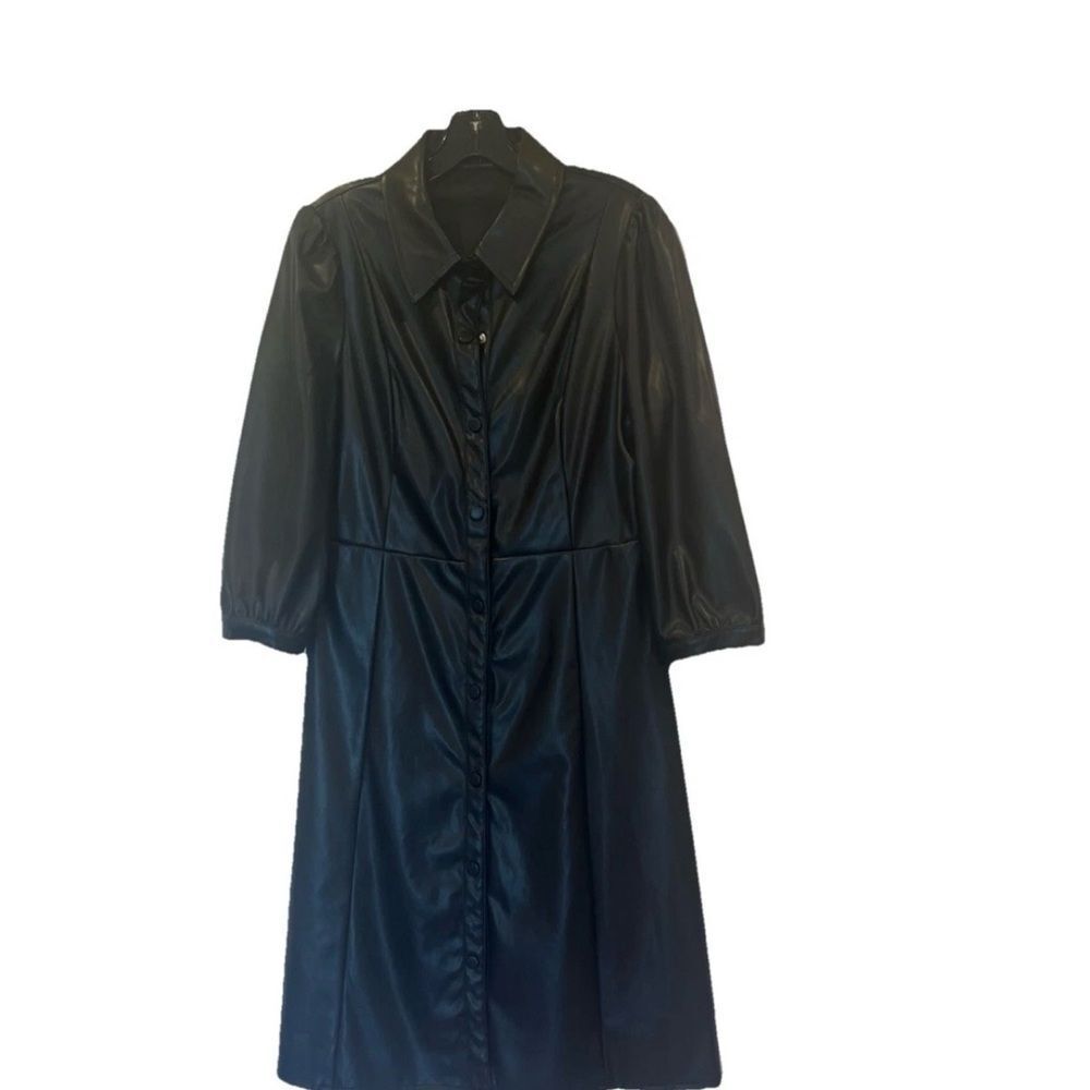 Ellen Tracy Black Faux Leather Dress Coat Sz.M